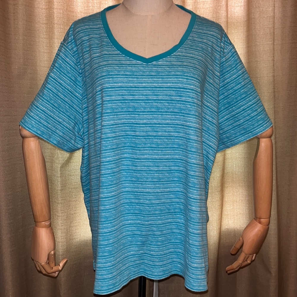 Kim Rogers Curvy Women’s 3X Blue White Striped Short Sleeve Top Plus Size